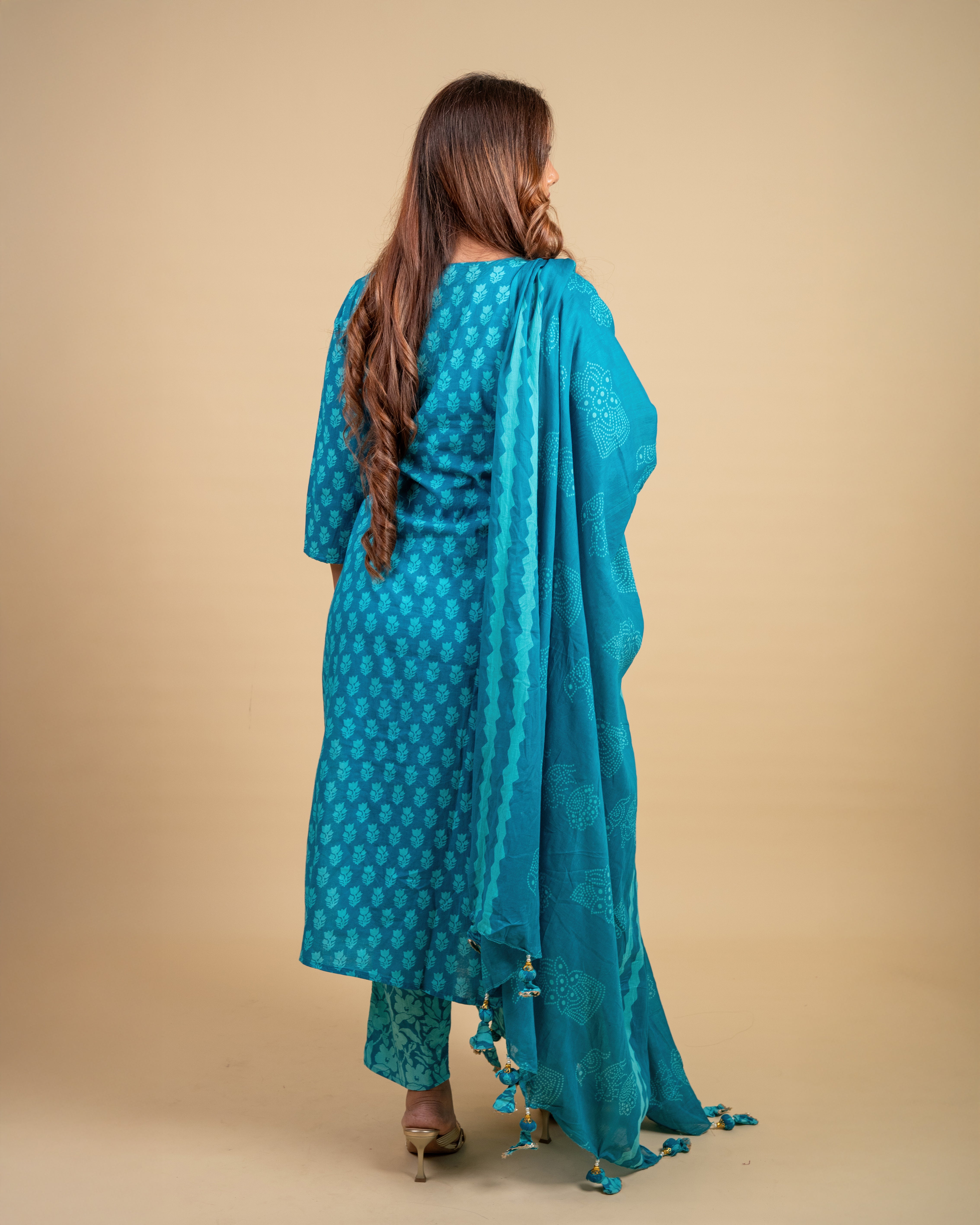Ocean Breeze Cotton Suit Set (Kurta, Pant & Dupatta)